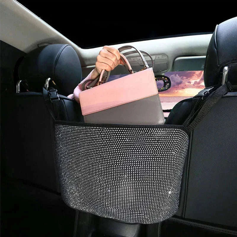 Shiny White Rhinestone Center Console Organizer Storage Bag-White rhinestone