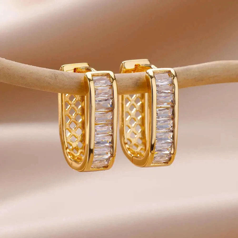 Shiny Zircon Circle Square Hoop Earrings for Women-E3128G-15