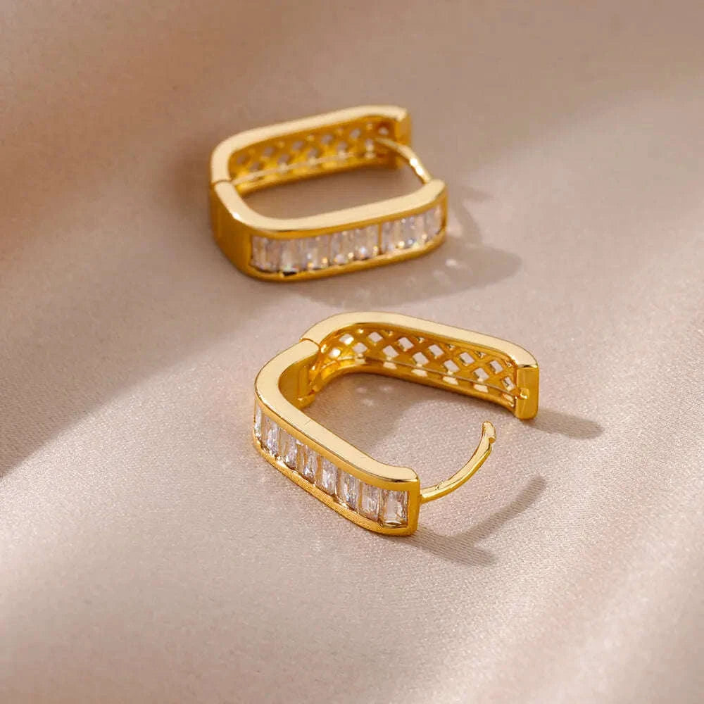 Shiny Zircon Circle Square Hoop Earrings for Women-E3434G