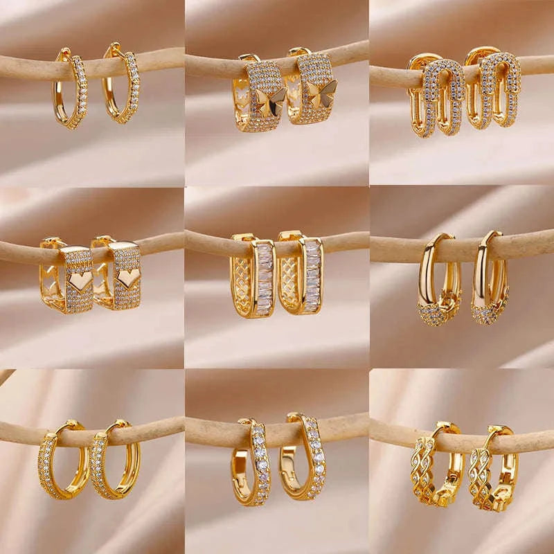 Shiny Zircon Circle Square Hoop Earrings for Women-E3434G