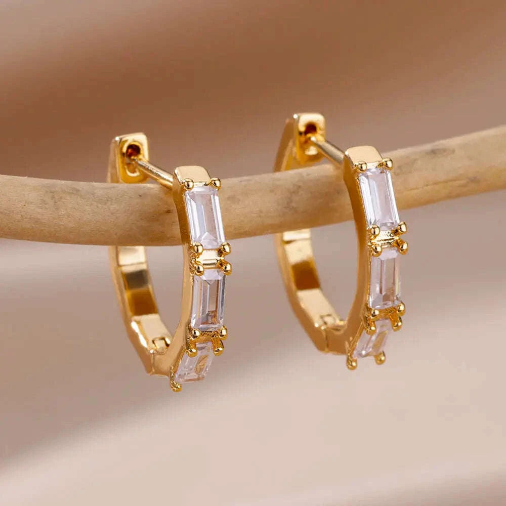 Shiny Zircon Circle Square Hoop Earrings for Women-E3434G