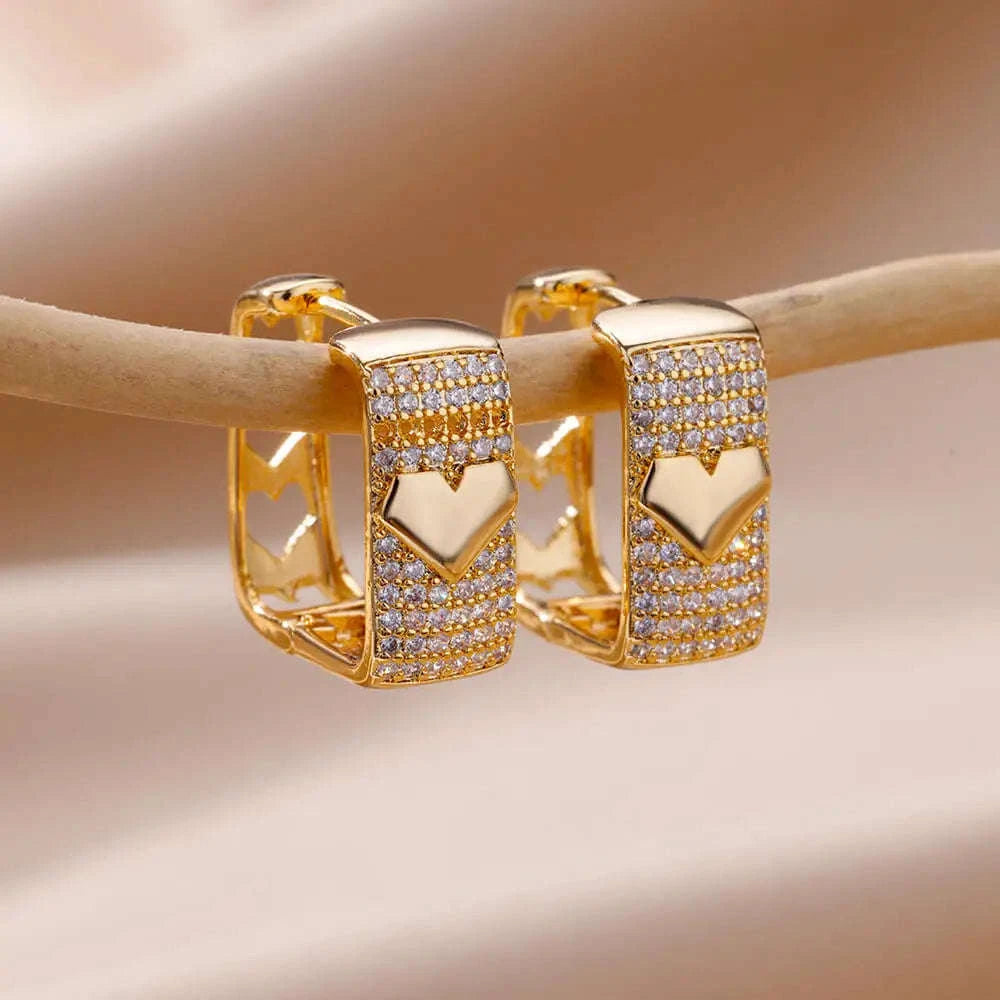 Shiny Zircon Circle Square Hoop Earrings for Women-E3434G
