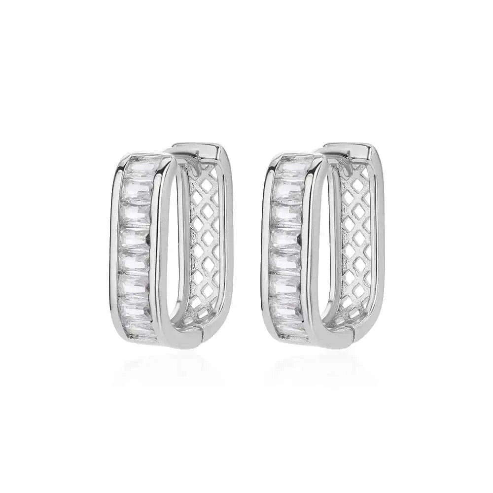 Shiny Zircon Circle Square Hoop Earrings for Women-E3434G