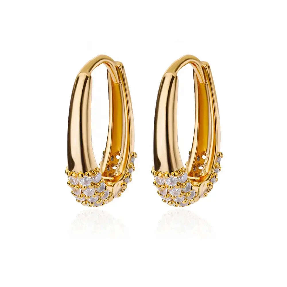 Shiny Zircon Circle Square Hoop Earrings for Women-E3434G