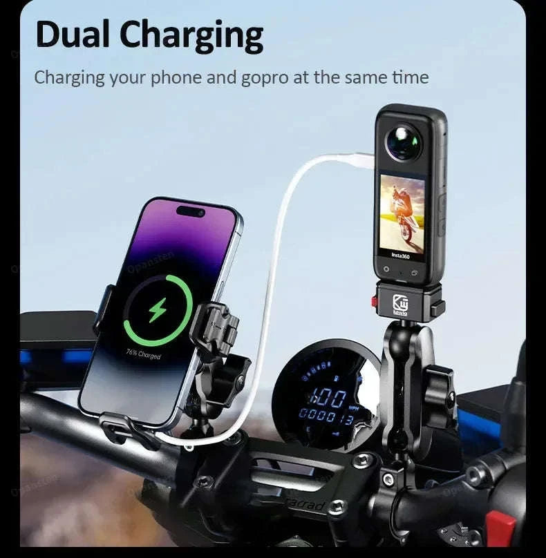 Shockproof Motorcycle Phone Holder with Fast Charging-Mirror Charger