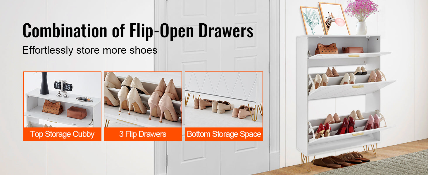 3-Drawer Flip Shoe Cabinet for Entryway Storage and Organization