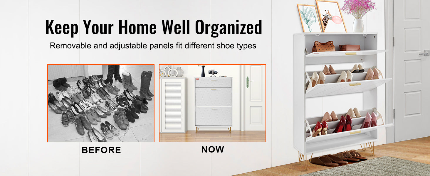 3-Drawer Flip Shoe Cabinet for Entryway Storage and Organization