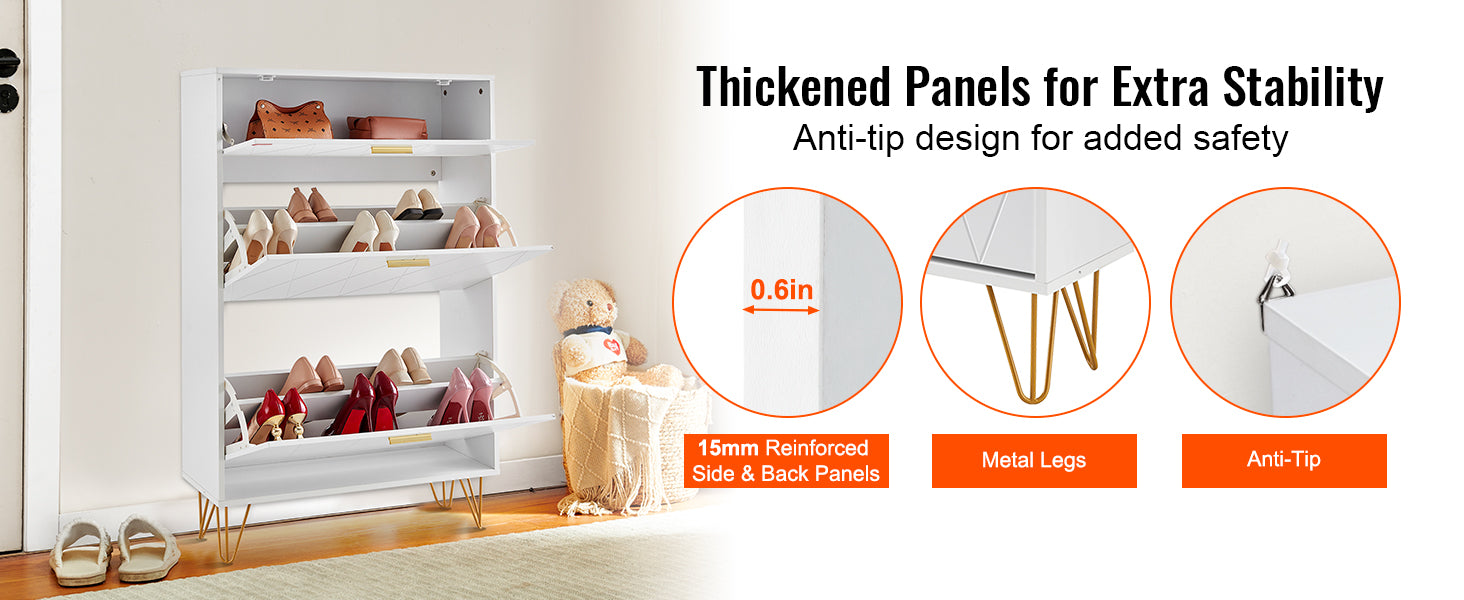 3-Drawer Flip Shoe Cabinet for Entryway Storage and Organization