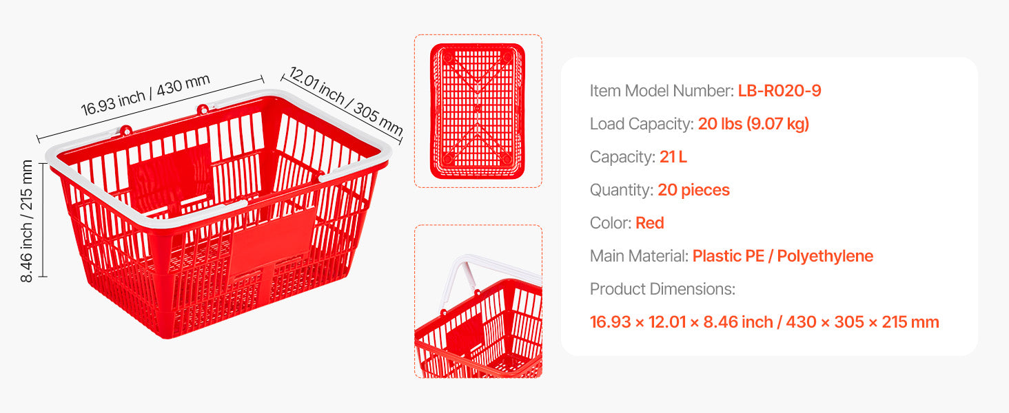 21L Stackable Shopping Baskets with Handles for Stores & Home