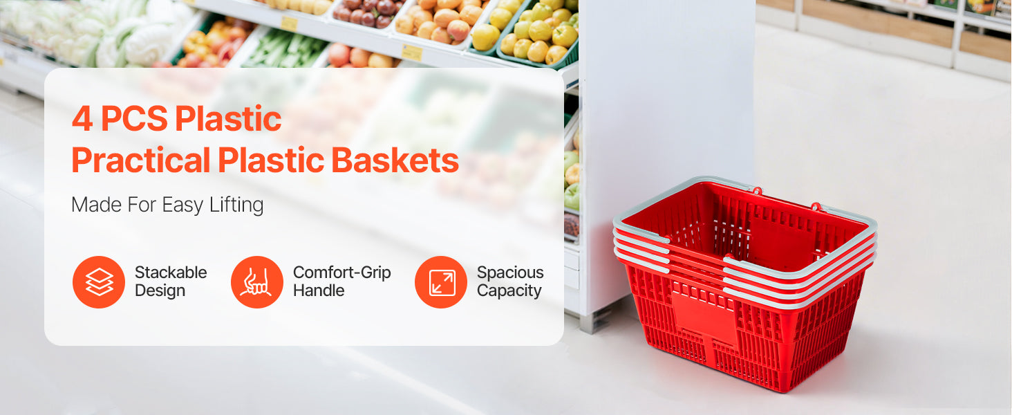 21L Stackable Shopping Baskets with Handles for Stores & Home