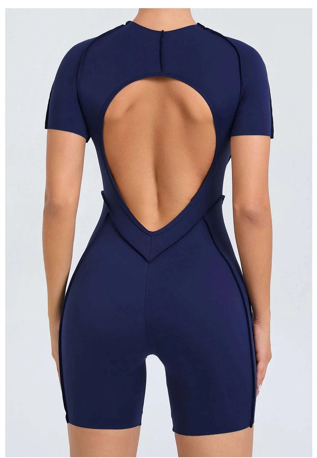 Short Jumpsuit Gym Clothes For Women – Backless Scrunch Fitness Suit-Blue / M
