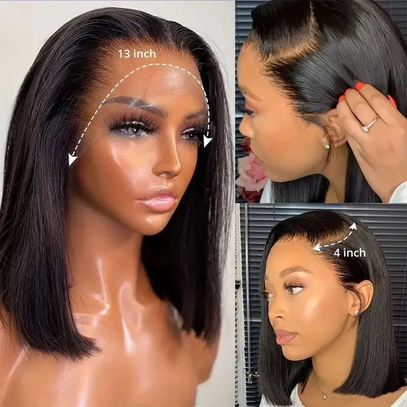 Short Straight Bob Wig Human Hair with Transparent Lace-13x4 Lace Wig / france / 8inches
