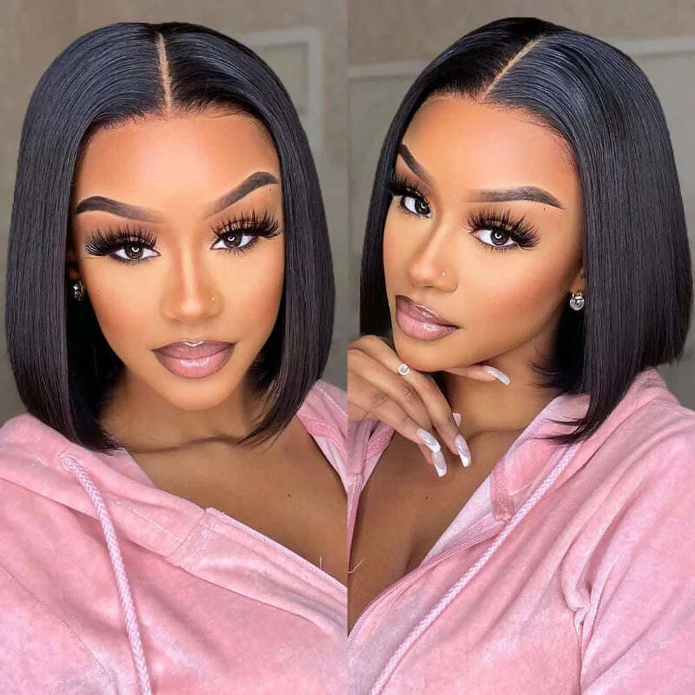 Short Straight Bob Wig Human Hair with Transparent Lace-13x4 Lace Wig / france / 8inches