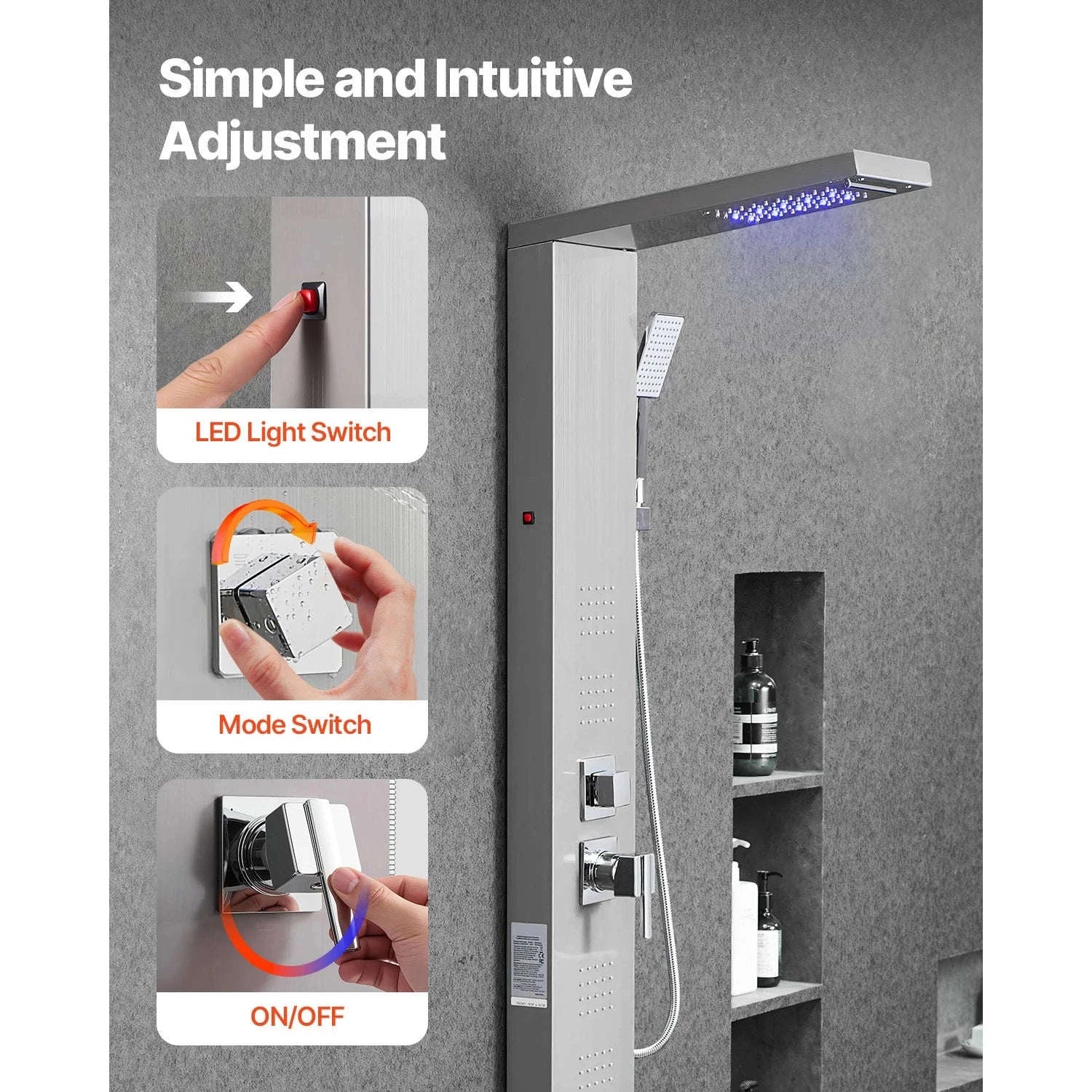 Shower Panel Tower System with Rainfall Waterfall Shower Head and Tub Spout-6Outlet / Poland