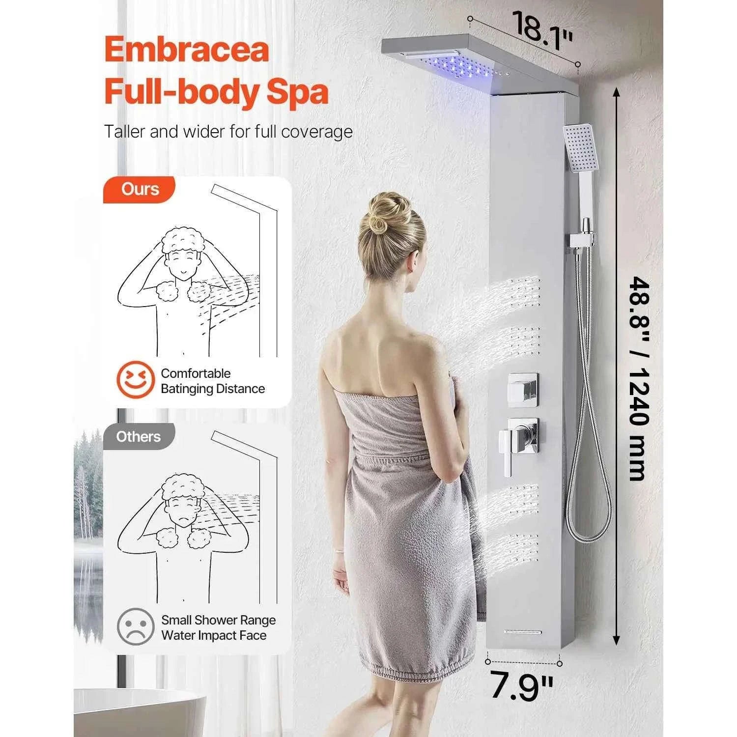 Shower Panel Tower System with Rainfall Waterfall Shower Head and Tub Spout-6Outlet / Poland