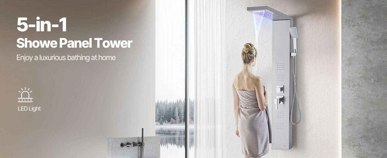 Shower Panel Tower System with Rainfall Waterfall Shower Head and Tub Spout-6Outlet / Poland