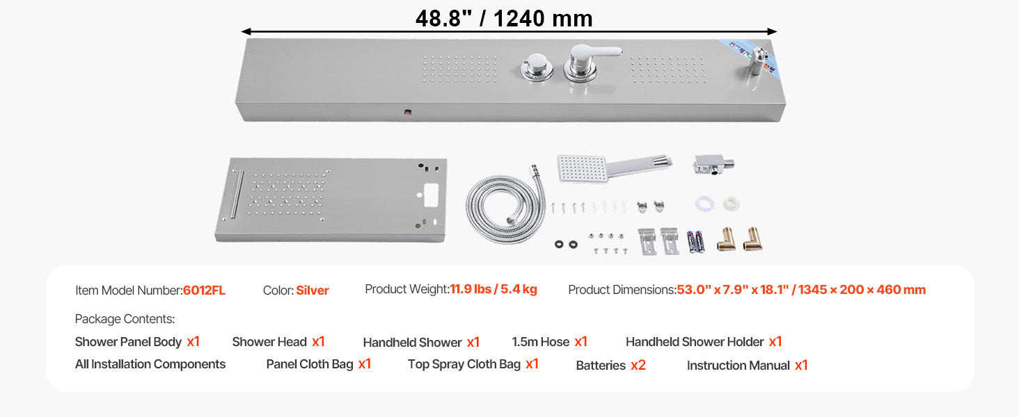 Shower Panel Tower System with Rainfall Waterfall Shower Head and Tub Spout-6Outlet / Poland