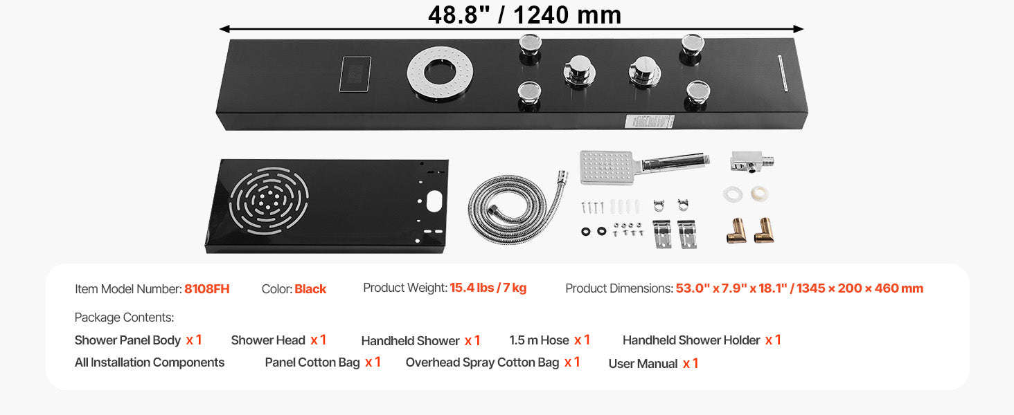Shower Panel Tower System with Rainfall Waterfall Shower Head and Tub Spout-6Outlet / Poland