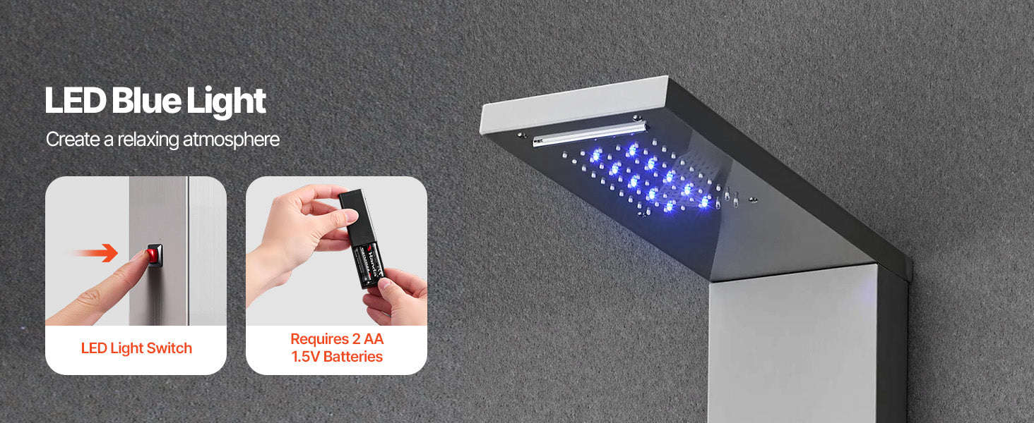 Shower Panel Tower System with Rainfall Waterfall Shower Head and Tub Spout-6Outlet / Poland