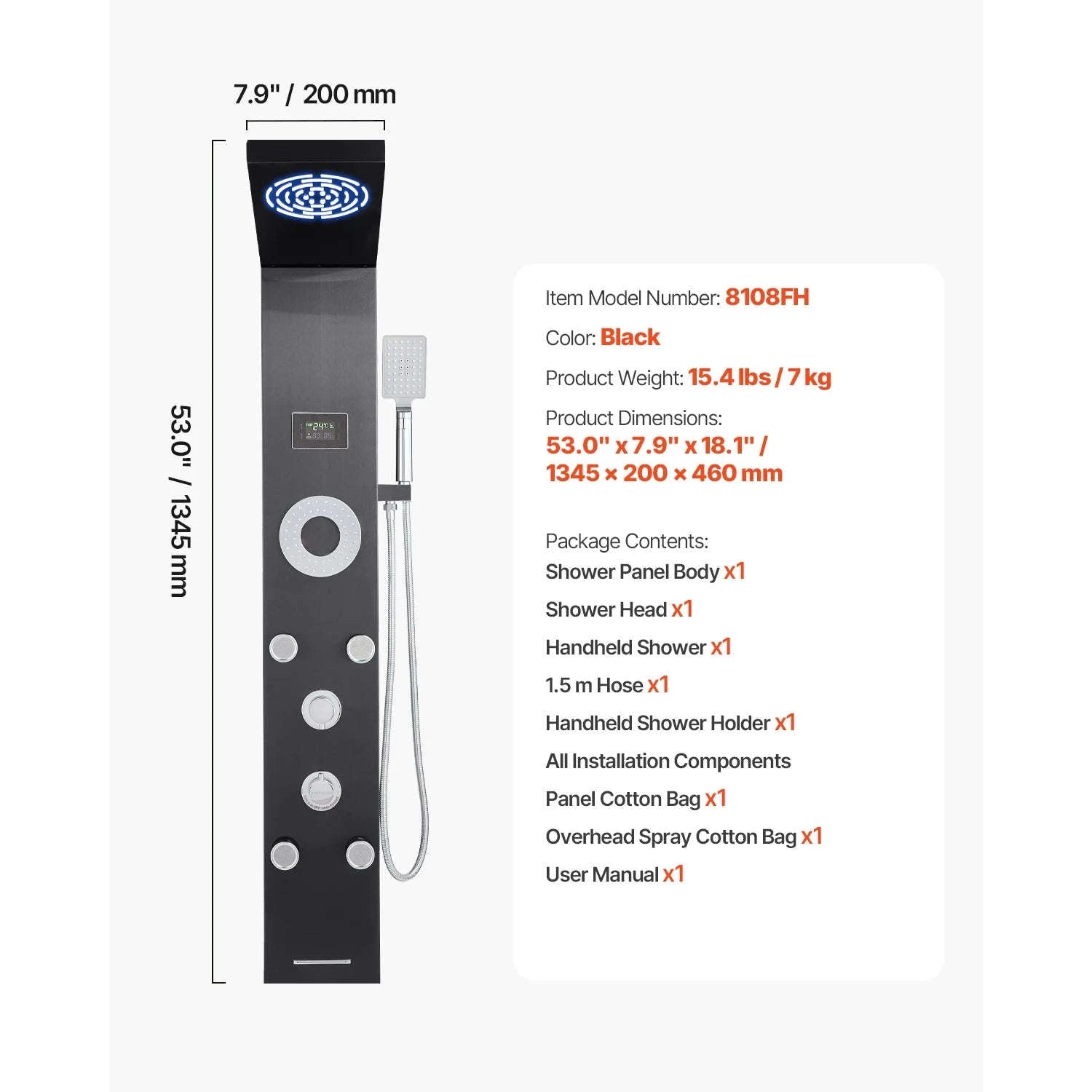 Shower Panel Tower System with Rainfall Waterfall Shower Head and Tub Spout-6Outlet / Poland