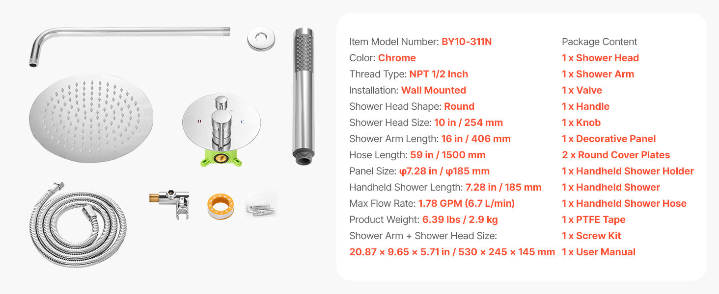 Rainfall Shower System with 10-Inch Head & Handheld Spray Set