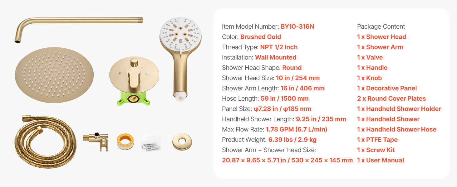 Rainfall Shower System with 10-Inch Head & Handheld Spray Set