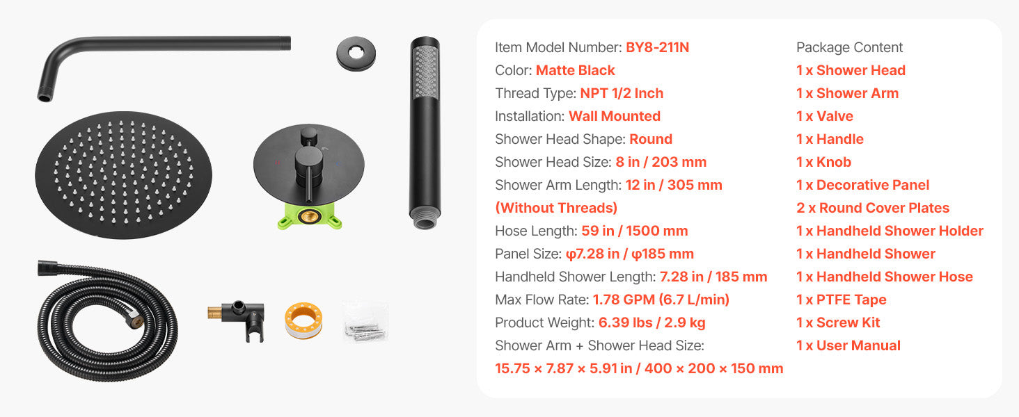 Rainfall Shower System with 10-Inch Head & Handheld Spray Set