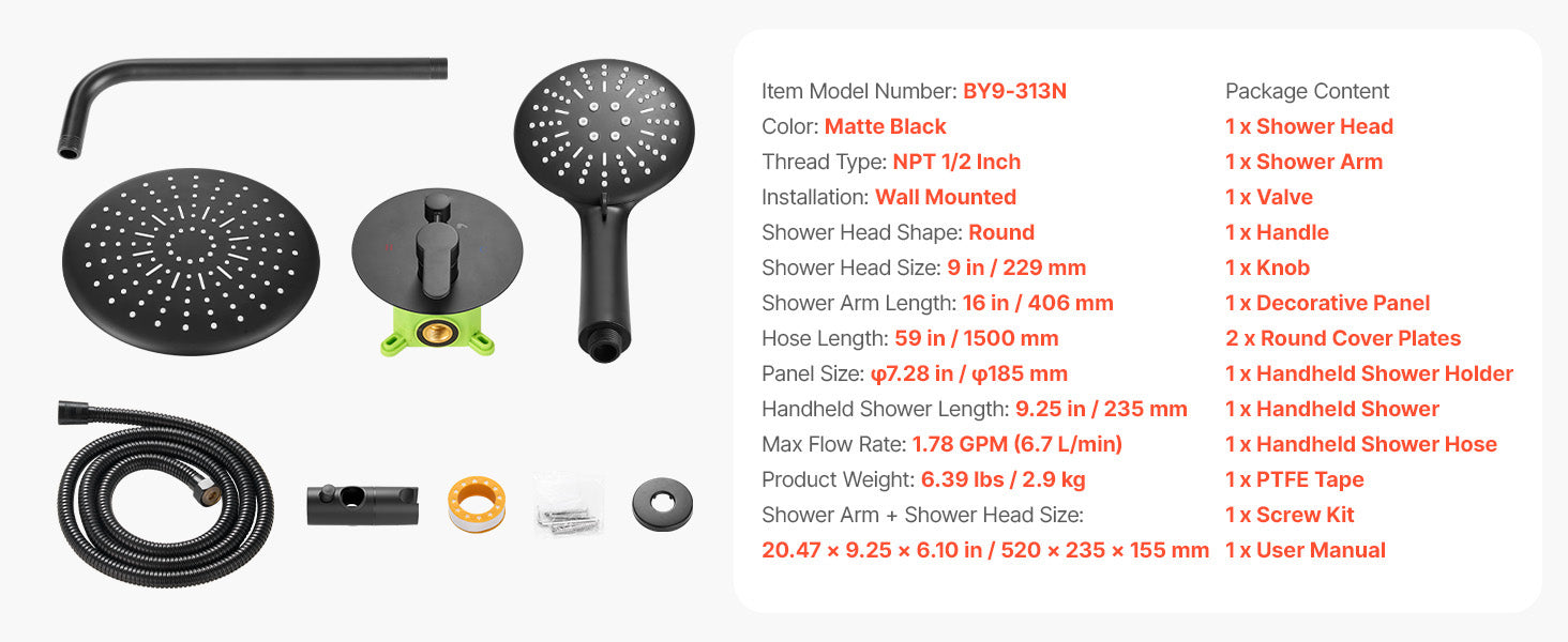 Rainfall Shower System with 10-Inch Head & Handheld Spray Set