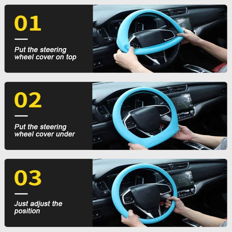 Silica Gel Steering Wheel Cover Universal 33cm-40cm-Black 1pc
