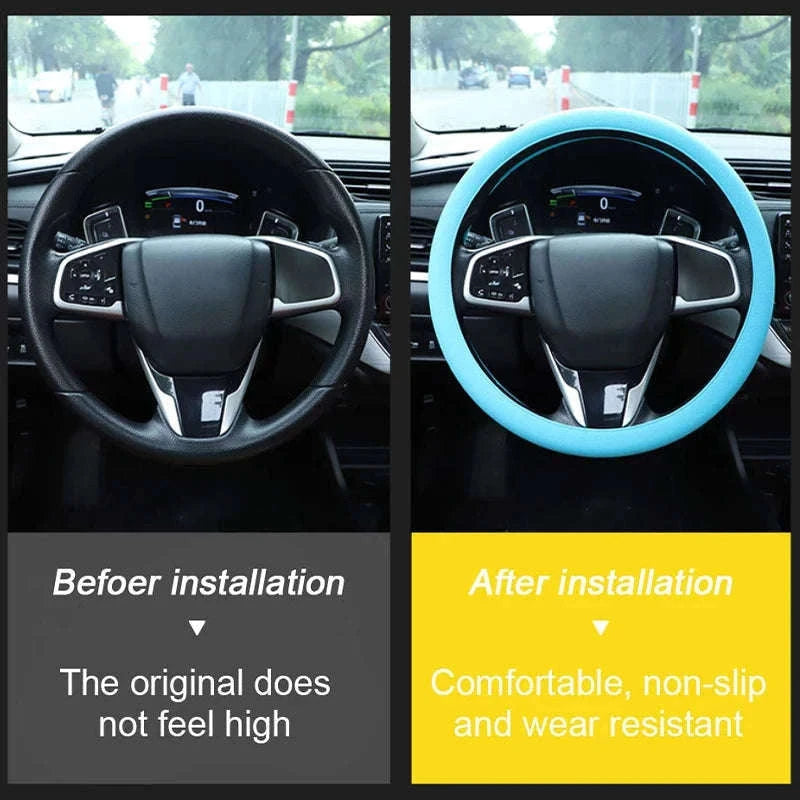 Silica Gel Steering Wheel Cover Universal 33cm-40cm-Black 1pc