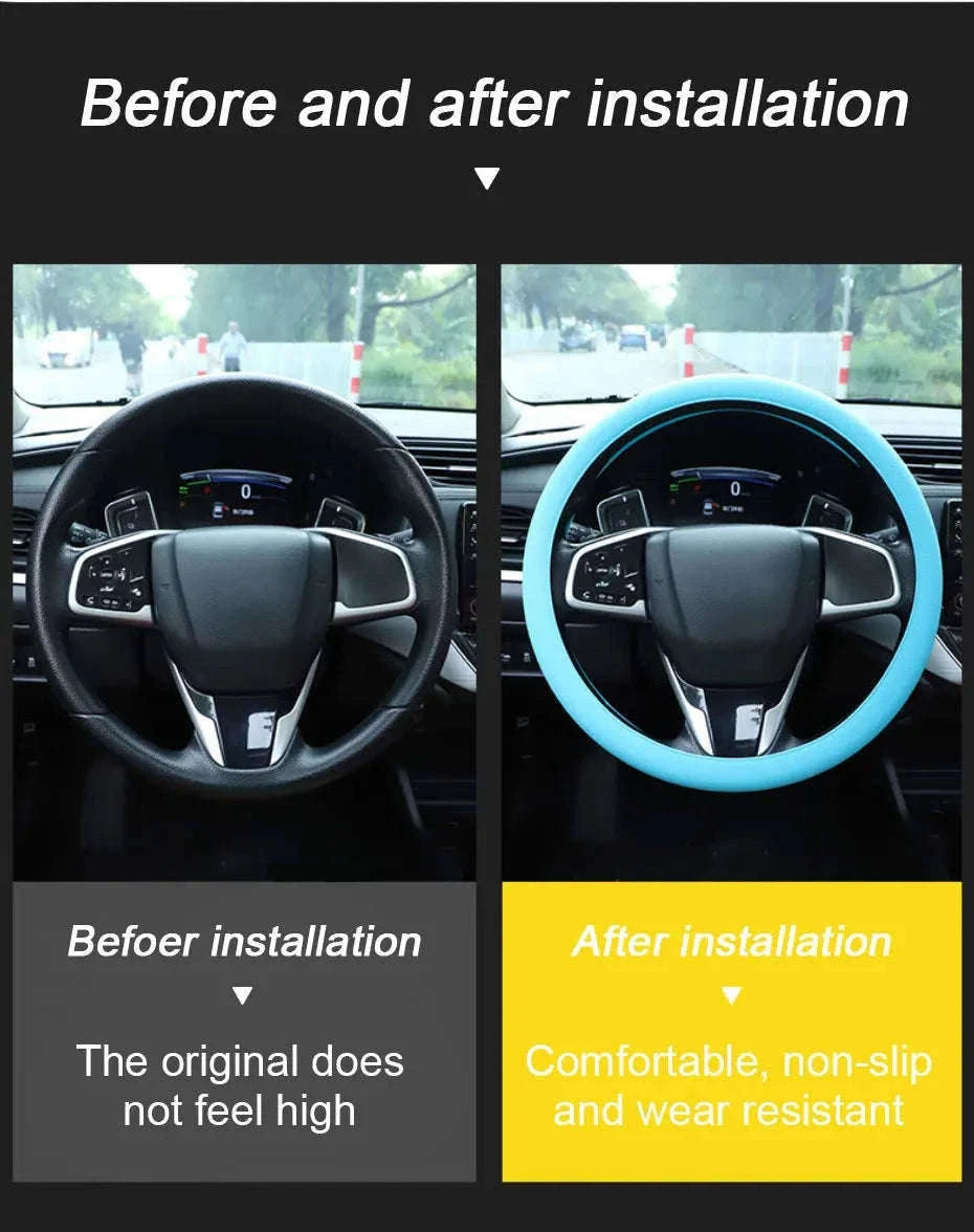 Silica Gel Steering Wheel Cover Universal 33cm-40cm-Black 1pc