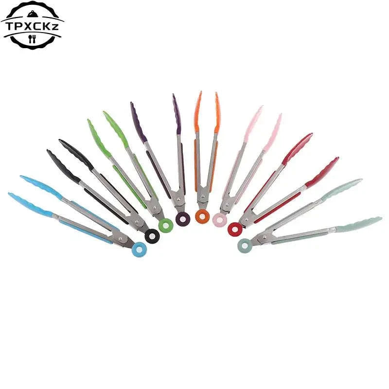 Silicone BBQ Grilling Tongs – Non‑Stick Stainless Steel Control-Lake blue