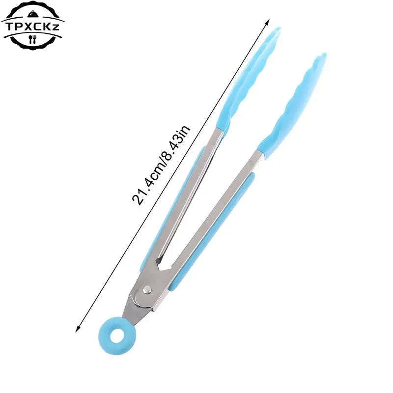 Silicone BBQ Grilling Tongs – Non‑Stick Stainless Steel Control-Lake blue