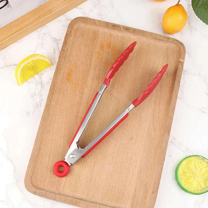 Silicone BBQ Grilling Tongs – Non‑Stick Stainless Steel Control-Lake blue