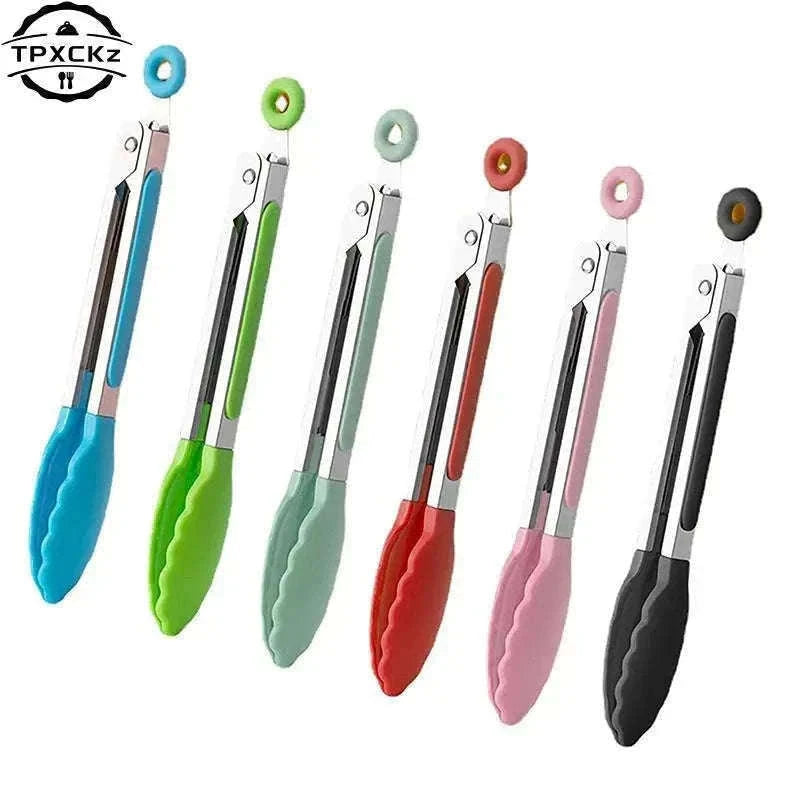 Silicone BBQ Grilling Tongs with Non-Stick Tips-Lake blue