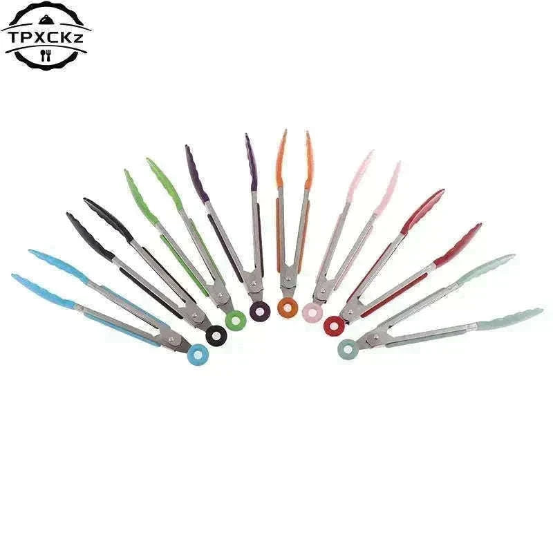 Silicone BBQ Grilling Tongs with Non-Stick Tips-Lake blue