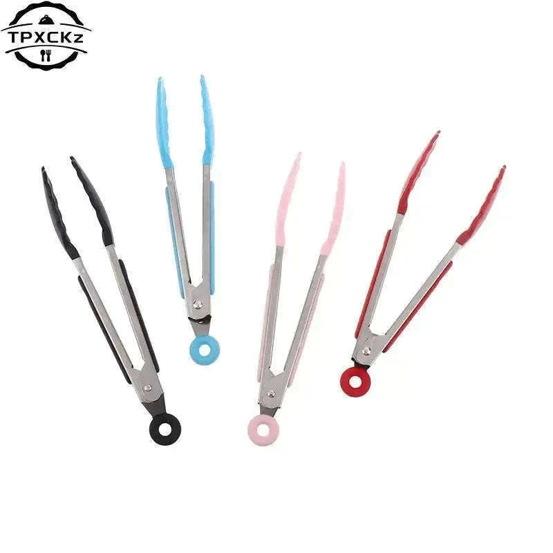 Silicone BBQ Grilling Tongs with Non-Stick Tips-Lake blue