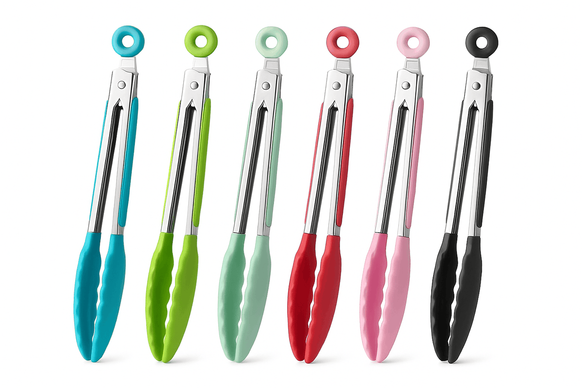 Silicone BBQ Grilling Tongs with Non-Stick Tips-Lake blue