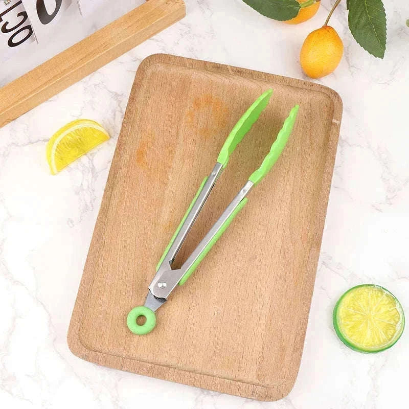 Silicone BBQ Grilling Tongs with Non-Stick Tips-Lake blue