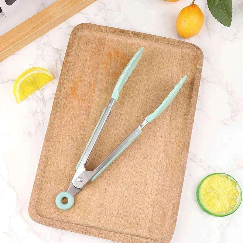 Silicone BBQ Grilling Tongs with Non-Stick Tips-Lake blue
