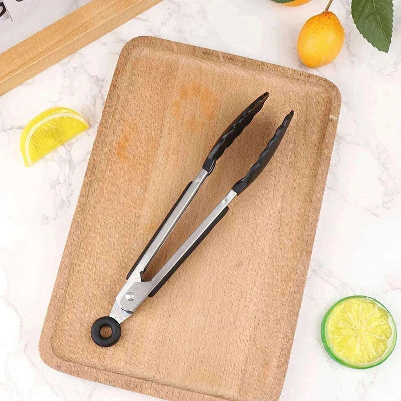 Silicone BBQ Grilling Tongs with Non-Stick Tips-Lake blue