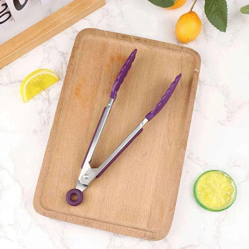 Silicone BBQ Grilling Tongs with Non-Stick Tips-Lake blue