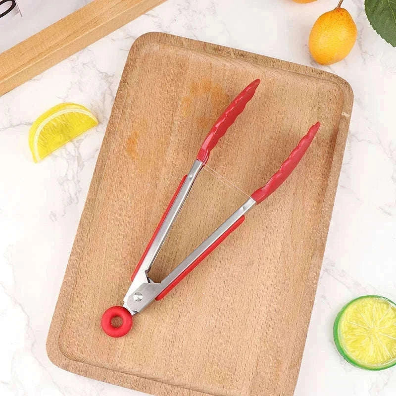 Silicone BBQ Grilling Tongs with Non-Stick Tips-Lake blue