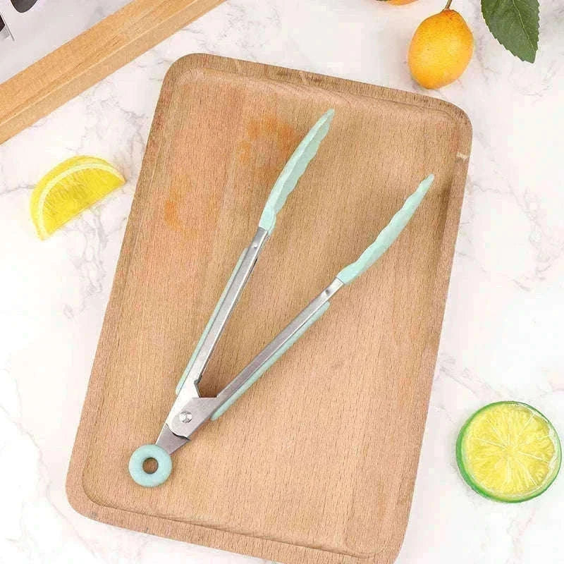 Silicone BBQ Grilling Tongs with Non-Stick Tips-Lake blue