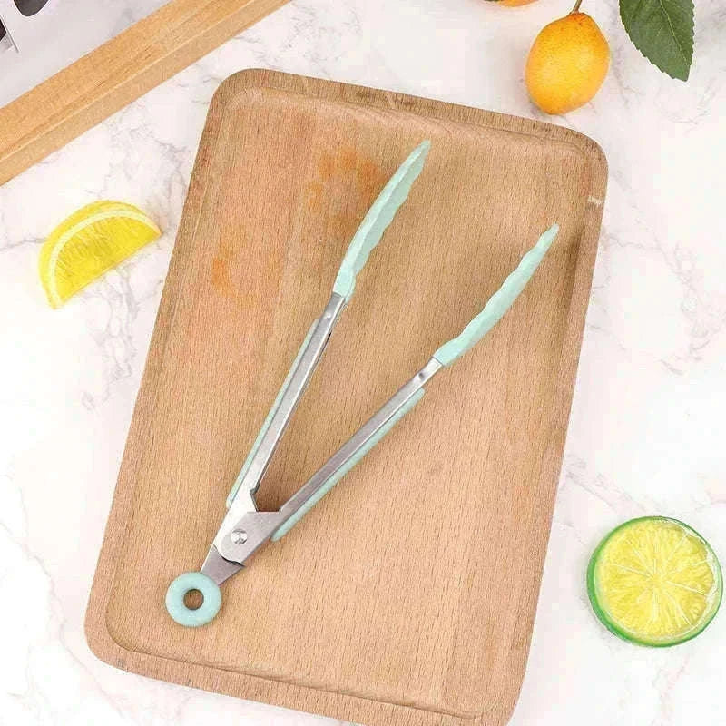 Silicone BBQ Grilling Tongs with Non-Stick Tips-Lake blue