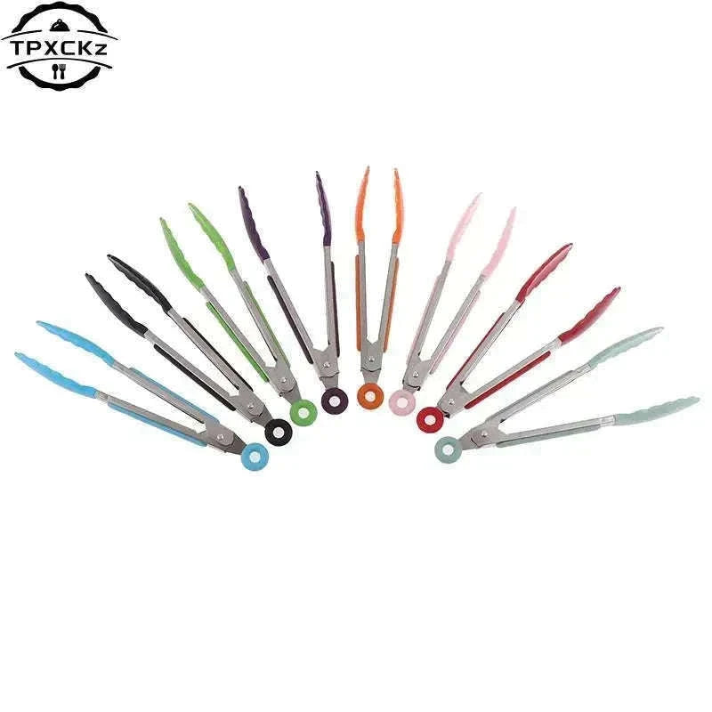 Silicone BBQ Grilling Tongs with Non-Stick Tips-Lake blue