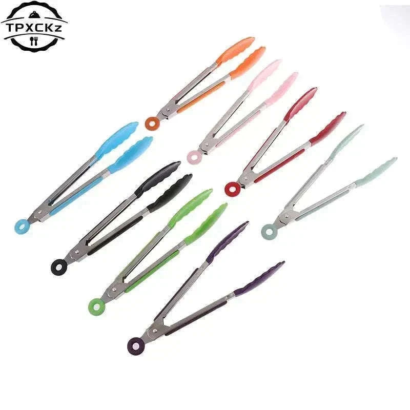 Silicone BBQ Grilling Tongs with Non-Stick Tips-Lake blue