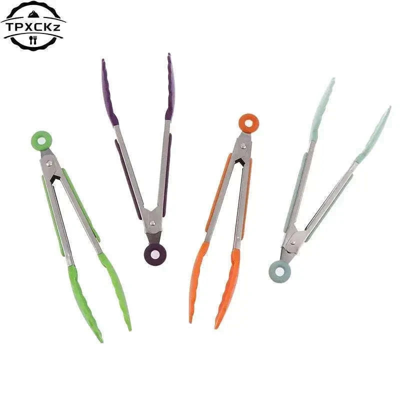 Silicone BBQ Grilling Tongs with Non-Stick Tips-Lake blue