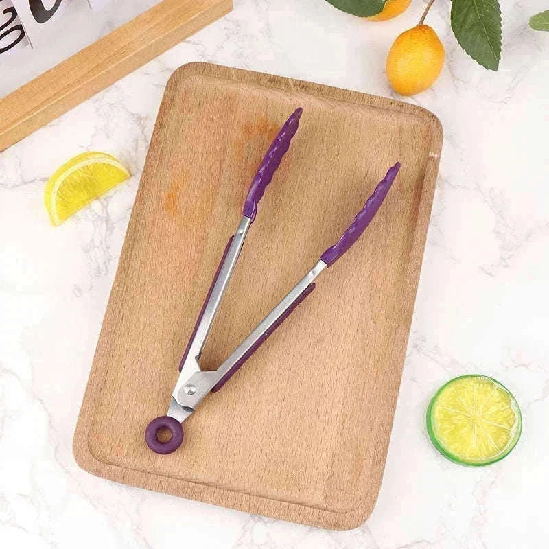 Silicone BBQ Grilling Tongs with Non-Stick Tips-Lake blue