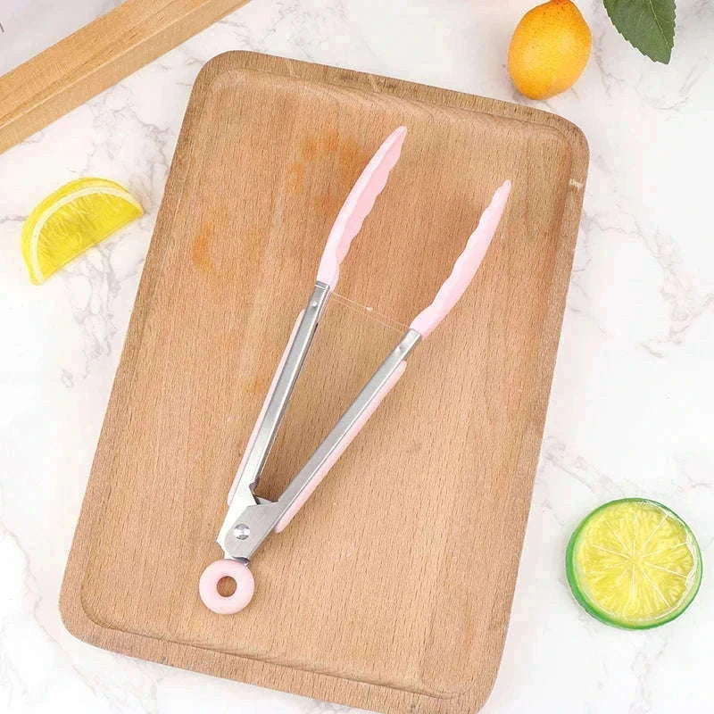 Silicone BBQ Grilling Tongs with Non-Stick Tips-Lake blue